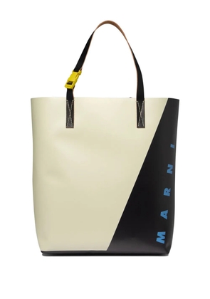 Marni logo-print leather tote bag - Neutrals