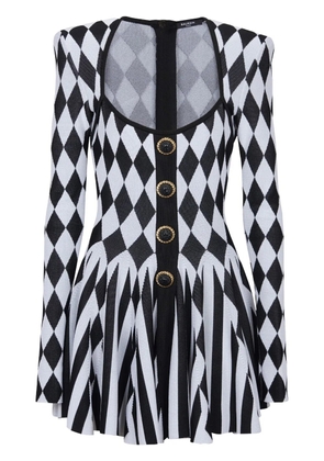 Balmain diamond-intarsia knitted mini dress - Black