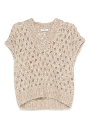 Brunello Cucinelli V-neck open-knit vest - Neutrals