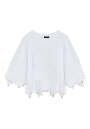 Balmain embroidered lace-trimmed top - White