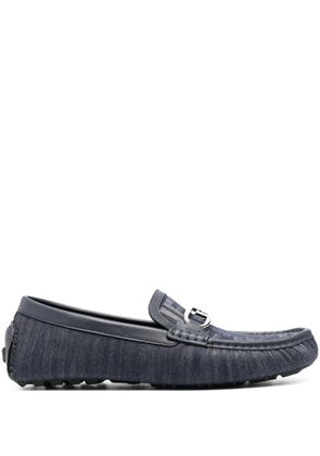 FENDI logo-plaque leather loafers - Blue