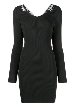 Off-White logo-tape ribbed dress - Black