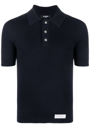 Balmain logo-patch wool polo shirt - Blue
