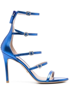 Stuart Weitzman 100mm crystal-buckle metallic sandals - Blue