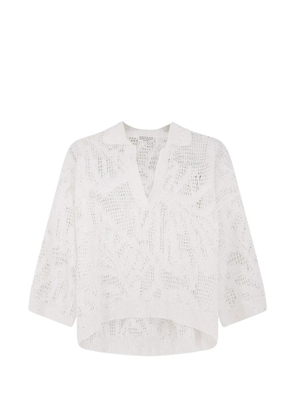 Brunello Cucinelli openwork V-neck sweater - White