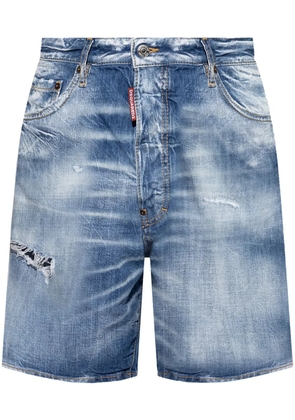 DSQUARED2 logo-tag distressed denim shorts - Blue