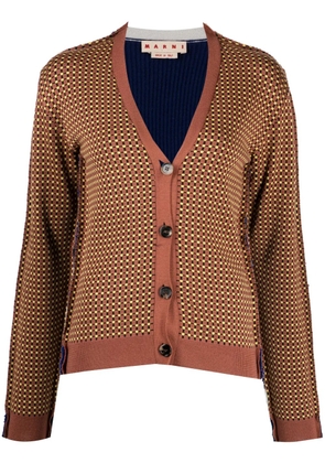 Marni graphic-print V-neck cardigan - Brown