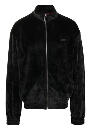 GCDS logo-embroidered velvet bomber jacket - Black