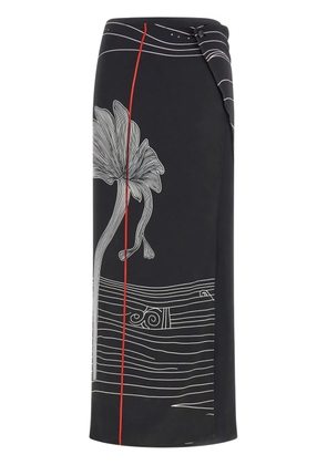 Ferragamo graphic-print silk skirt - Black
