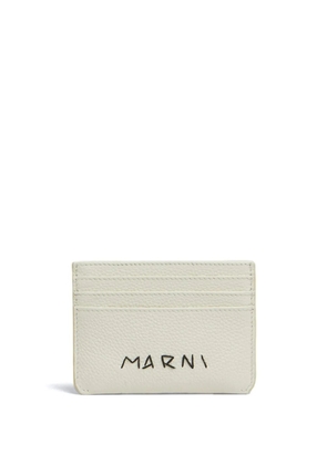 Marni logo-embroidered leather card holder - White