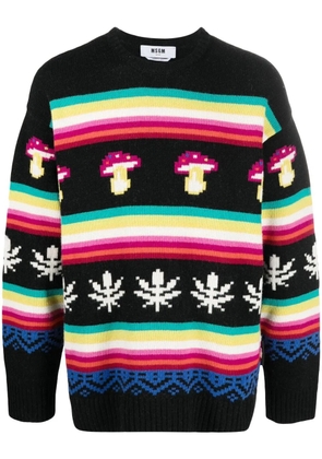 MSGM patterned jacquard crew-neck jumper - Black