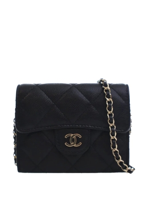 CHANEL Pre-Owned 2020 CC Quilted Caviar Flap Card Holder On Chain crossbody bag - Black
