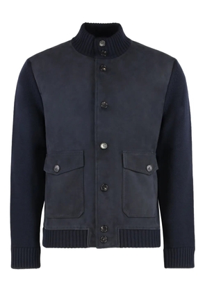 slowear leather panelled button cardigan - Blue