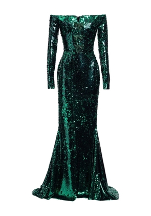 Elie Saab embellished off-the-shoulder maxi dress - Green