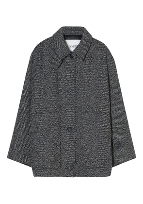 Closed herringbone-pattern button coat - Black
