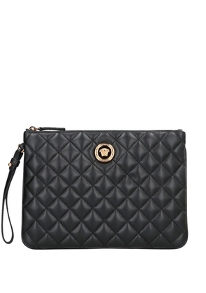 Versace quilted logo leather clutch bag - Black