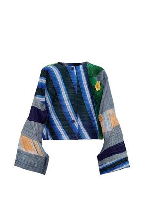 Pleats Please Issey Miyake striped pleated cardigan - Blue