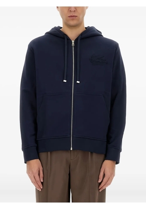 ETRO embroidered-logo zip-up hoodie - Blue