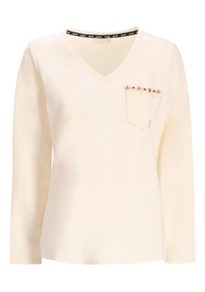 LIU JO embellished V-neck long-sleeved T-shirt - Neutrals