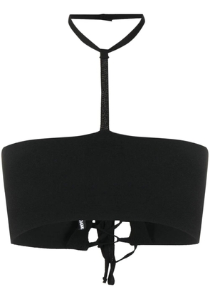 ANDREĀDAMO lace-up halterneck crop top - Black
