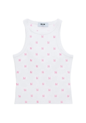 MSGM monogram ribbed tank top - White