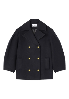 GANNI balloon-sleeve double-breasted coat - Blue