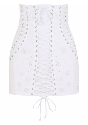 Dolce & Gabbana lace-up embroidered miniskirt - White
