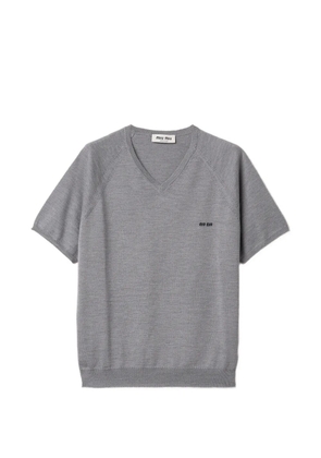 Miu Miu V-neck intarsia-logo T-shirt - Grey