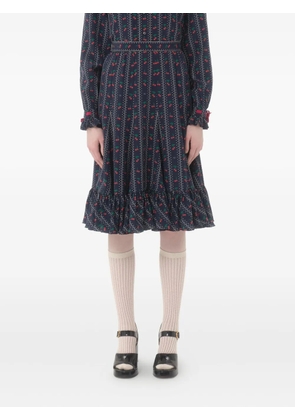 Valentino Garavani crepe de chine midi skirt with cherryfic print - Blue