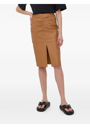 Notes du Nord leather front-slit midi skirt - Brown
