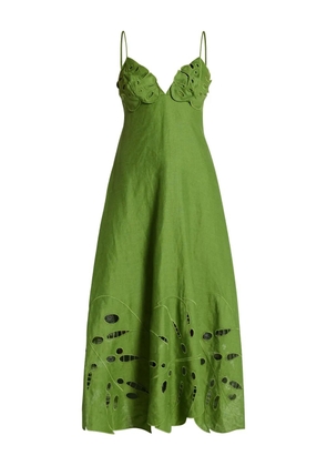 FARM Rio leaf-applique linen midi dress - Green