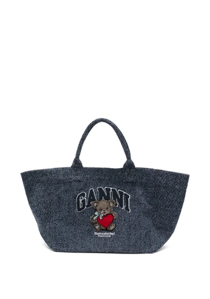 GANNI teddy appliqué tote bag - Blue