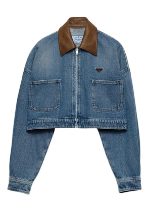 Prada leather-collar denim jacket - Blue