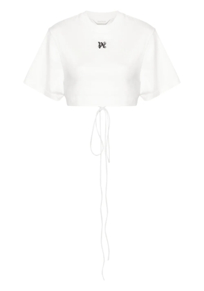 Palm Angels logo-embroidered cropped T-shirt - White