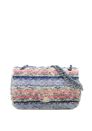 CHANEL Pre-Owned 2021 Medium Classic Striped Tweed Single Flap shoulder bag - Blue