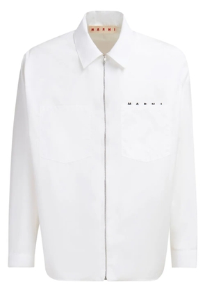 Marni logo-print zip-up cotton shirt - White