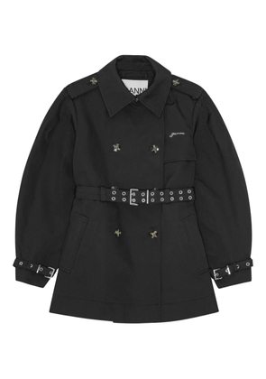 GANNI balloon-sleeve trench coat - Black