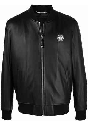 Philipp Plein logo zipped bomber jacket - Black