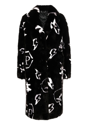 Philipp Plein monogram faux fur coat - Black