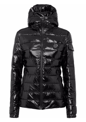 Philipp Plein high-shine hooded down jacket - Black