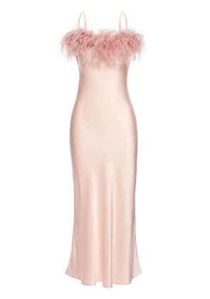 Sleeper Boheme Feather Trim Slip Dress - Pink