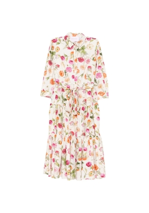 Carolina Herrera poppy-print tiered midi dress - Neutrals