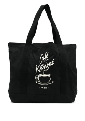 CAFÉ KITSUNÉ graphic-print canvas tote bag - Black