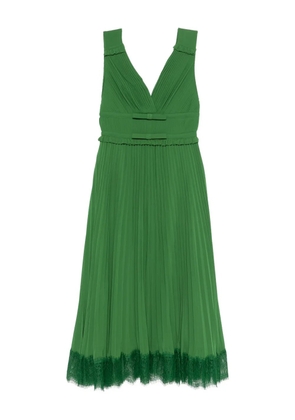 Self-Portrait Bow Pleated Dress - Green