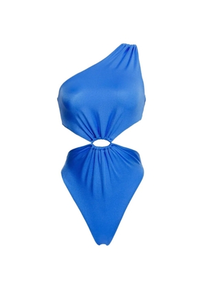 Agua Bendita Bloom one-shoulder ring swimsuit - Blue