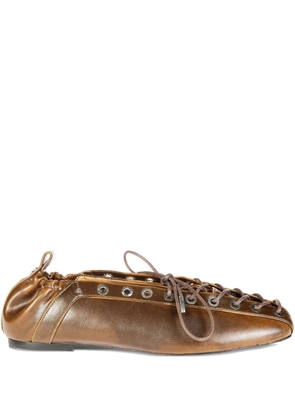 GANNI eyelets lace-up ballet flats - Brown