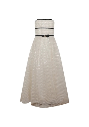Elie Saab bow belted strapless dress - Neutrals