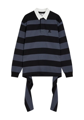 Open YY stripe-trimmed asymmetrical-hem shirt - Grey