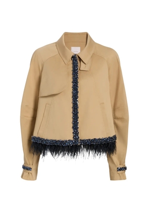 Cinq A Sept Carmila beaded feather-trim jacket - Neutrals