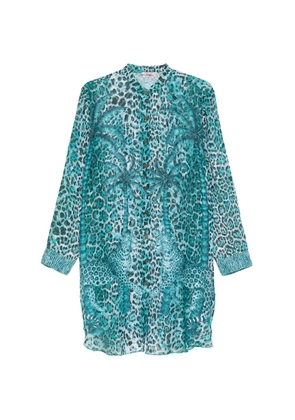 Pin Up Stars leopard print shirt dresse - Blue